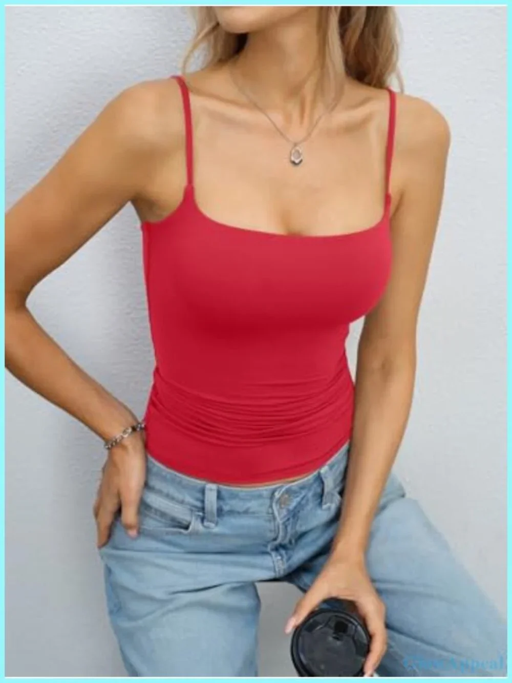 Double Lined Square Neck Tank Top Adjustable Spaghetti Strap Camisole Y2K Going